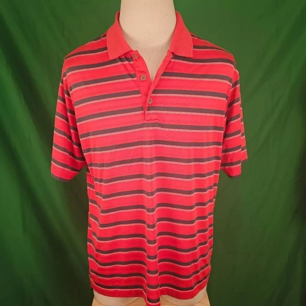 Adidas Climalite‎ Mens Red Gray Striped Polo Golf Shirt Large